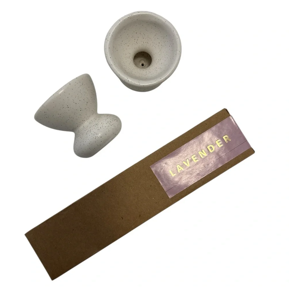 Speckled White Ceramic Incense Holder with Lavender Incense